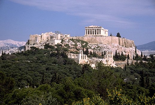 View of the Parthenon atop the crumbling Acropolis